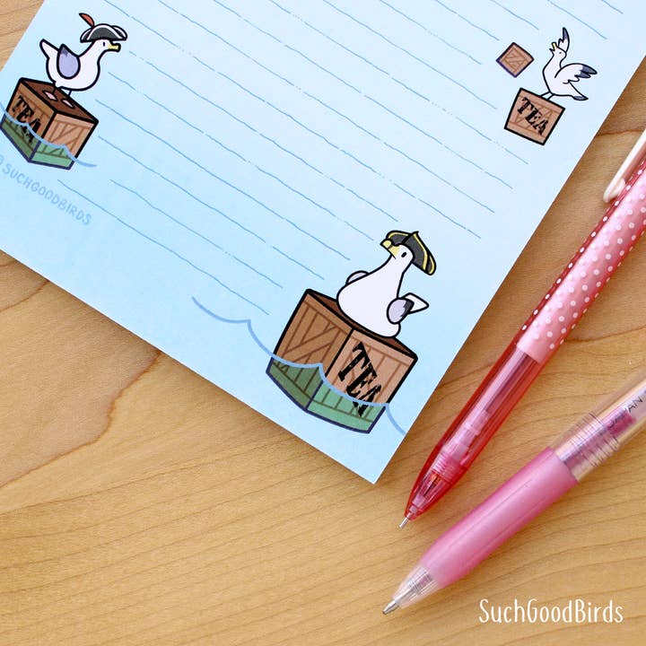 Such Good Birds - Wholesale Notepad - Boston Seagull Tea Party 5"x7" Note Pad - Love From Boston1