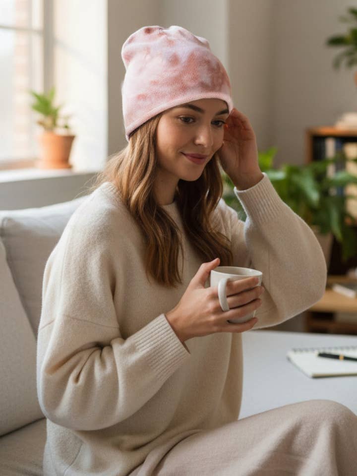 Batikfarbene, weiche Strickmütze aus Baumwolle mit Rollrand für den Großhandel von Artini Accessories