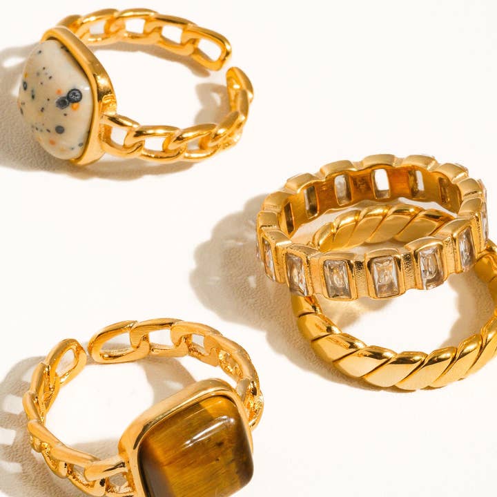 Pierre 18K Gold Non-Tarnish Braided Stack Ring for wholesale on Faire
