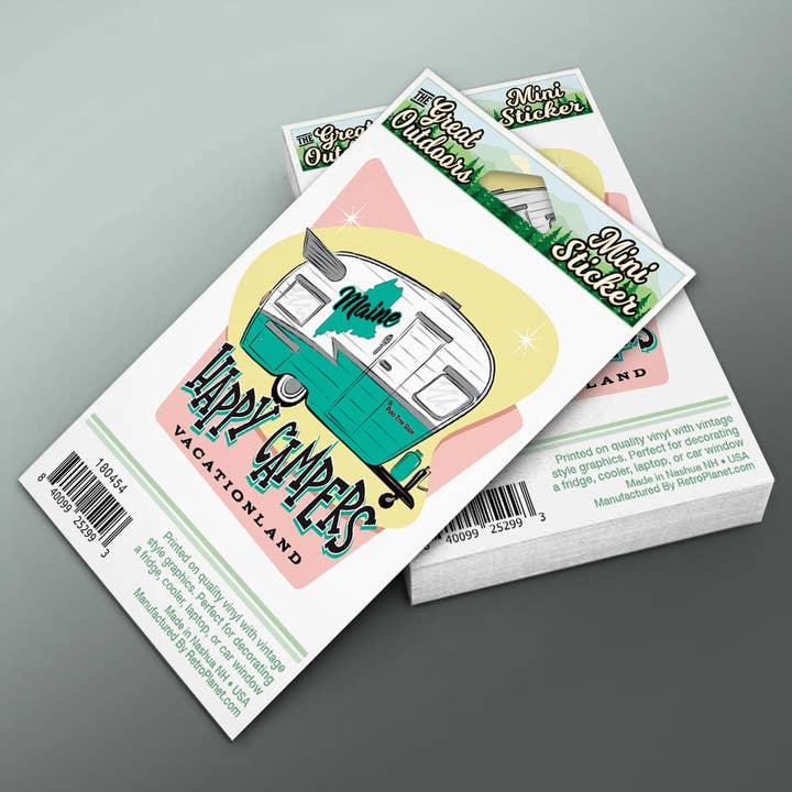 RetroPlanet - Wholesale Phone & Laptop Stickers - Maine Happy Campers Trailer Vacationland Mini Sticker 20 ct4