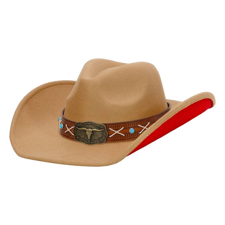 Cap Zone - Wholesale Cowboyhoed - Uniseks - Longhorn Stikselriem Tweekleurige Vilt Cowboyhoed