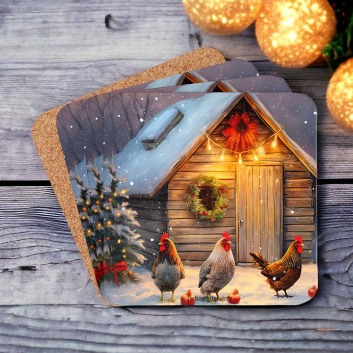 Chicken Farmhouse Holiday Coaster for wholesale by The Naughty Equestrian