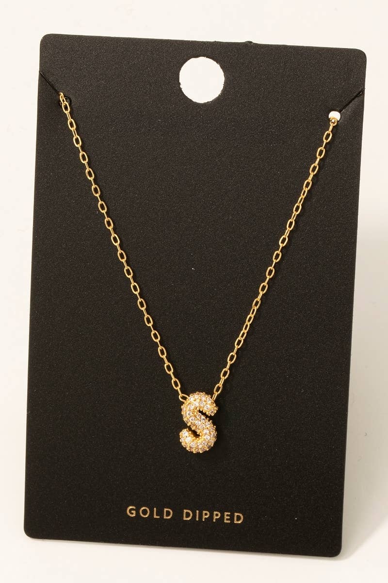 Fame Accessories - Wholesale Pendant/Charm Necklace - Gold Dipped Cz Pave Bubble Letter Pendant Necklace15