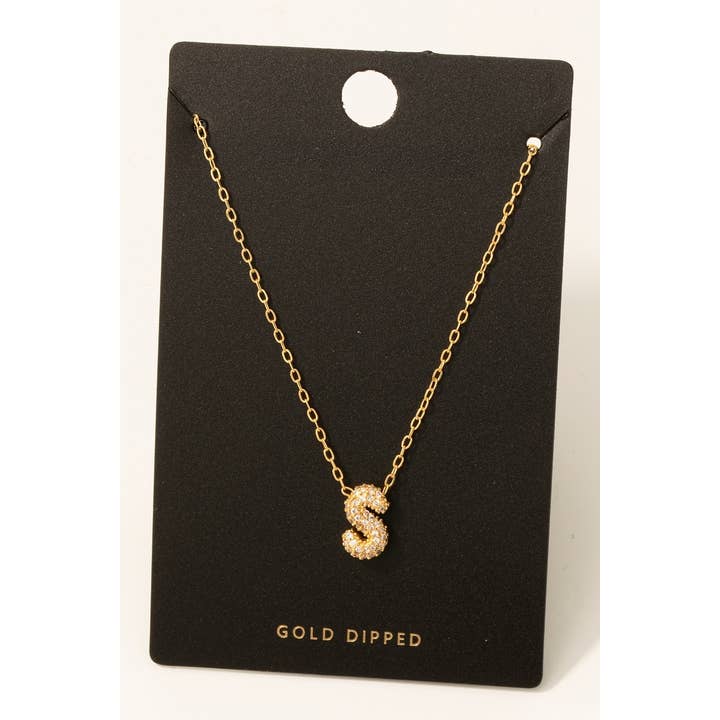 Fame Accessories - Wholesale Pendant/Charm Necklace - Gold Dipped Cz Pave Bubble Letter Pendant Necklace15