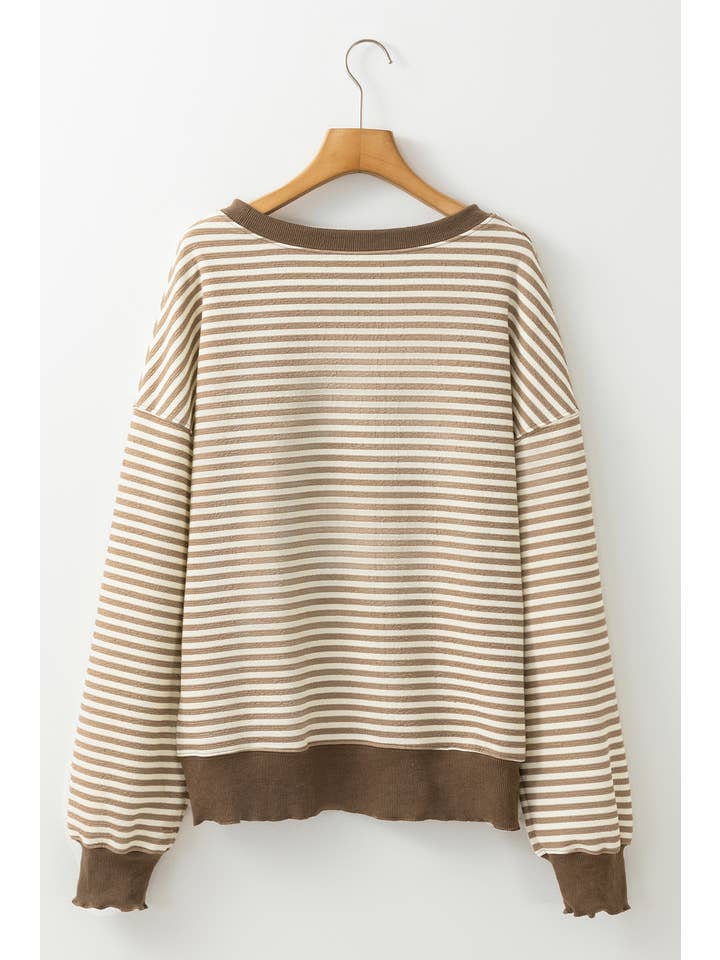 LA Society - Wholesale Knit Top - Women's - Stripe Loose Drop Shoulder Long Sleeve Top19