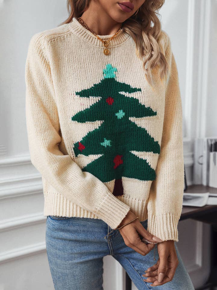 Lily Clothing - Wholesale Knit Sweater - Women's - CHRISTMAS TREE CREW-NECK LONG-SLEEVED PULLOVER