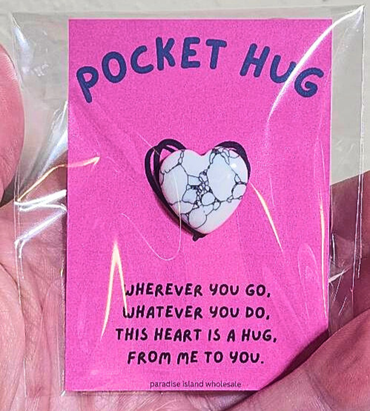Paradise Island Gold and Silver - Wholesale Encouragement Card - Pocket Hug Card w/ Stone Heart – 10 Pack Hug from Me to You2