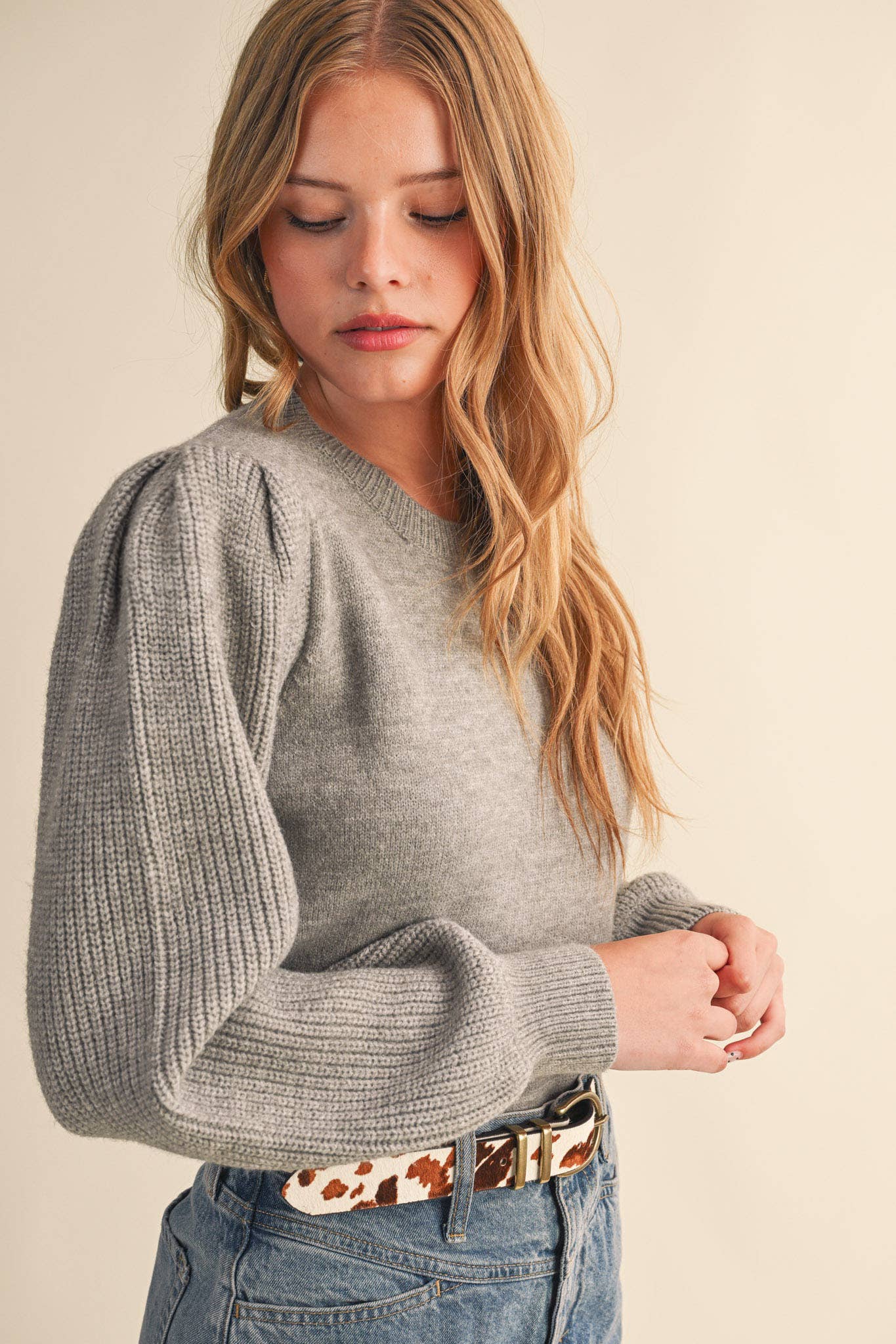 &MERCI - Wholesale Knit Sweater - Women's - RIBBED PUFF SLEEVE SWEATER MSW1095127