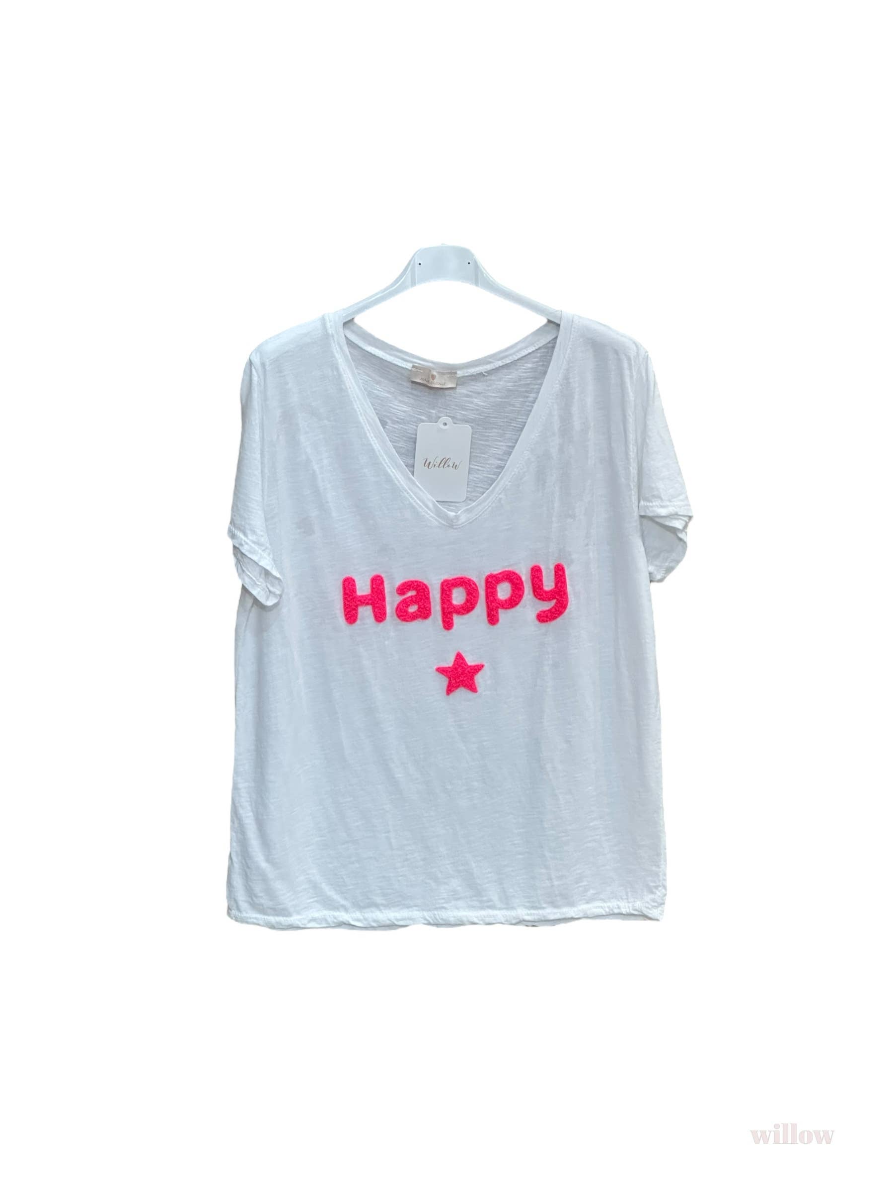 Moonsun - Vente T-shirt – femme - T-shirt coton Happy brode2