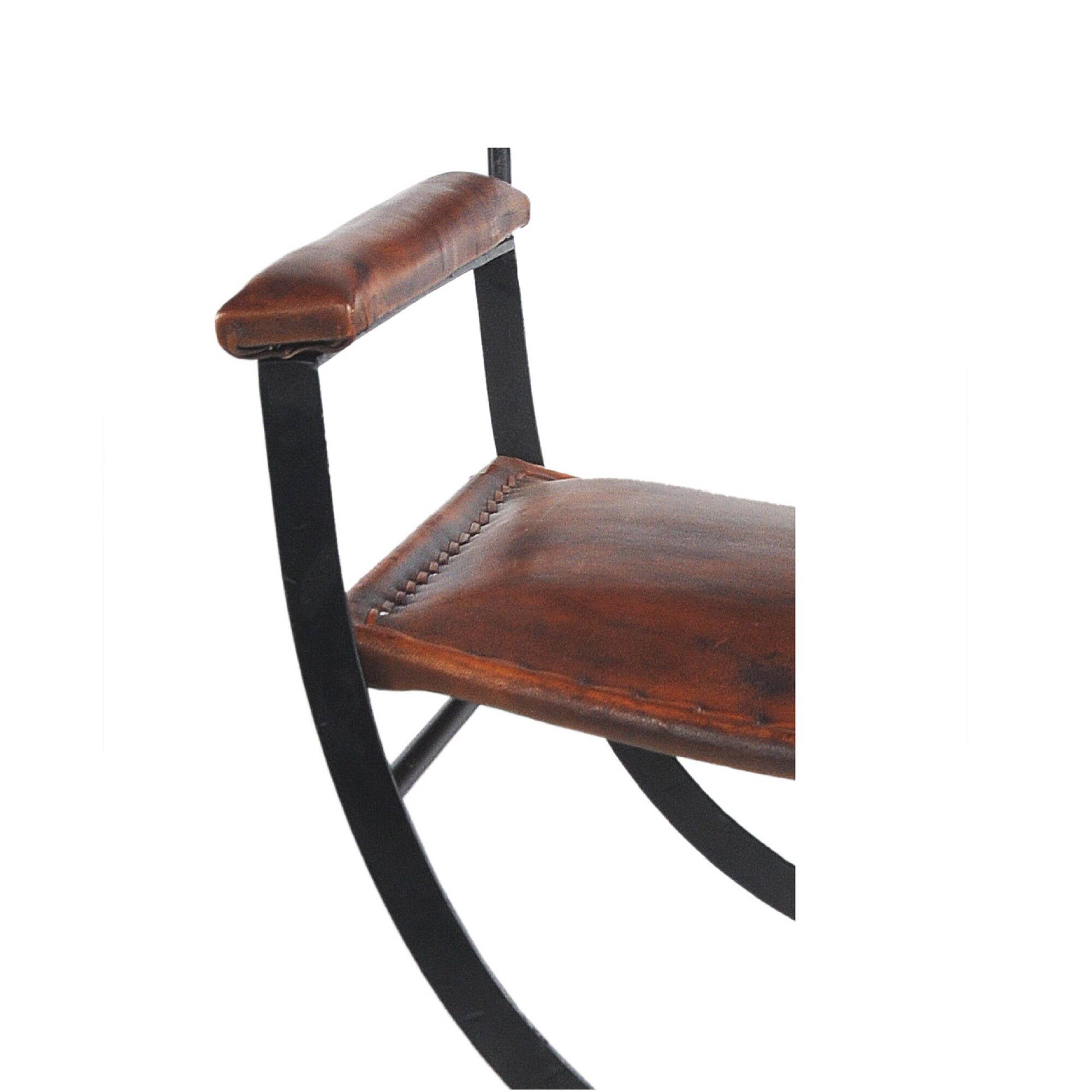 LR Home - Wholesale Chair - Hand-Made Brown Leather Iron Base Director Accent Chair2