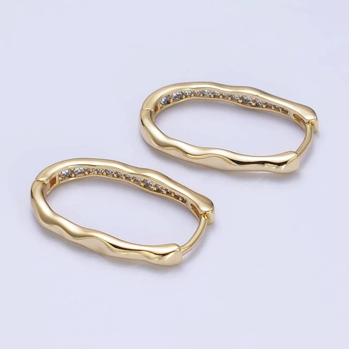 Créoles géométriques martelées oblongues remplies d'or 14 carats | AB266 pour la vente par Aim Eternal