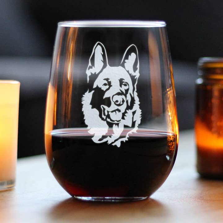 Bicchiere da vino senza stelo a forma di pastore tedesco, regalo per cani per la vendita all'ingrosso da parte di bevvee