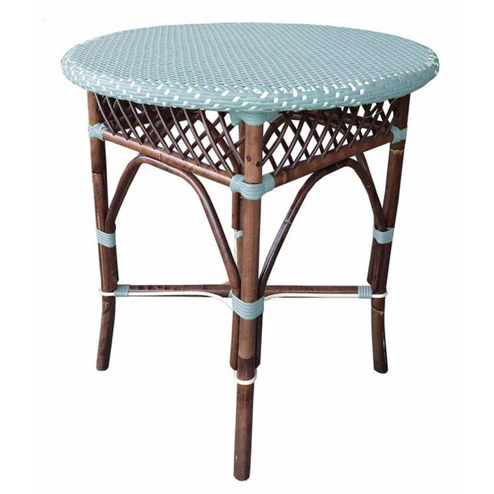 Paris Bistro Eettafel met Blauwe Rattan Frame voor wholesale door Padma's Plantation