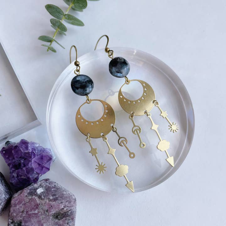 GeoMetricGem - Wholesale Dangle Earrings - Ulrike Earrings ~ Brass & Lavrikite