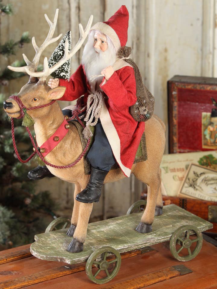 Vintage Santa Riding Reindeer for wholesale by Bethany Lowe Designs