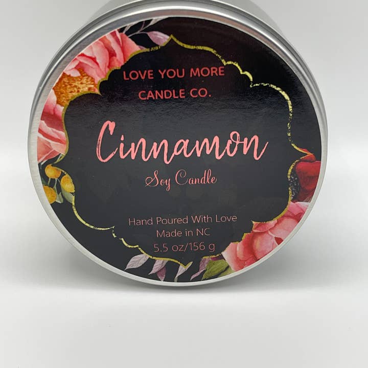 Cinnamon Soy candle tin for wholesale by Love You More Candle Company