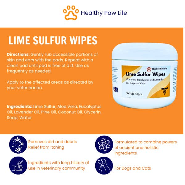 Healthy Paw Life - Wholesale Pet grooming aid – Dog - Healthy Paw Life’s Lime Sulfur Wipes - Relief for Itching, Scratching, and Redness - Infused with Lime Sulfur, Aloe & Essential Oils - Skin Care Solution for Pets (50ct, 2" Skin Soothe Wipes)6