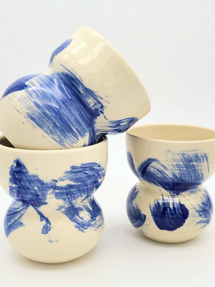 Handmade Ceramic Bubble Cup - Blue Swirl for wholesale by The Claydiia