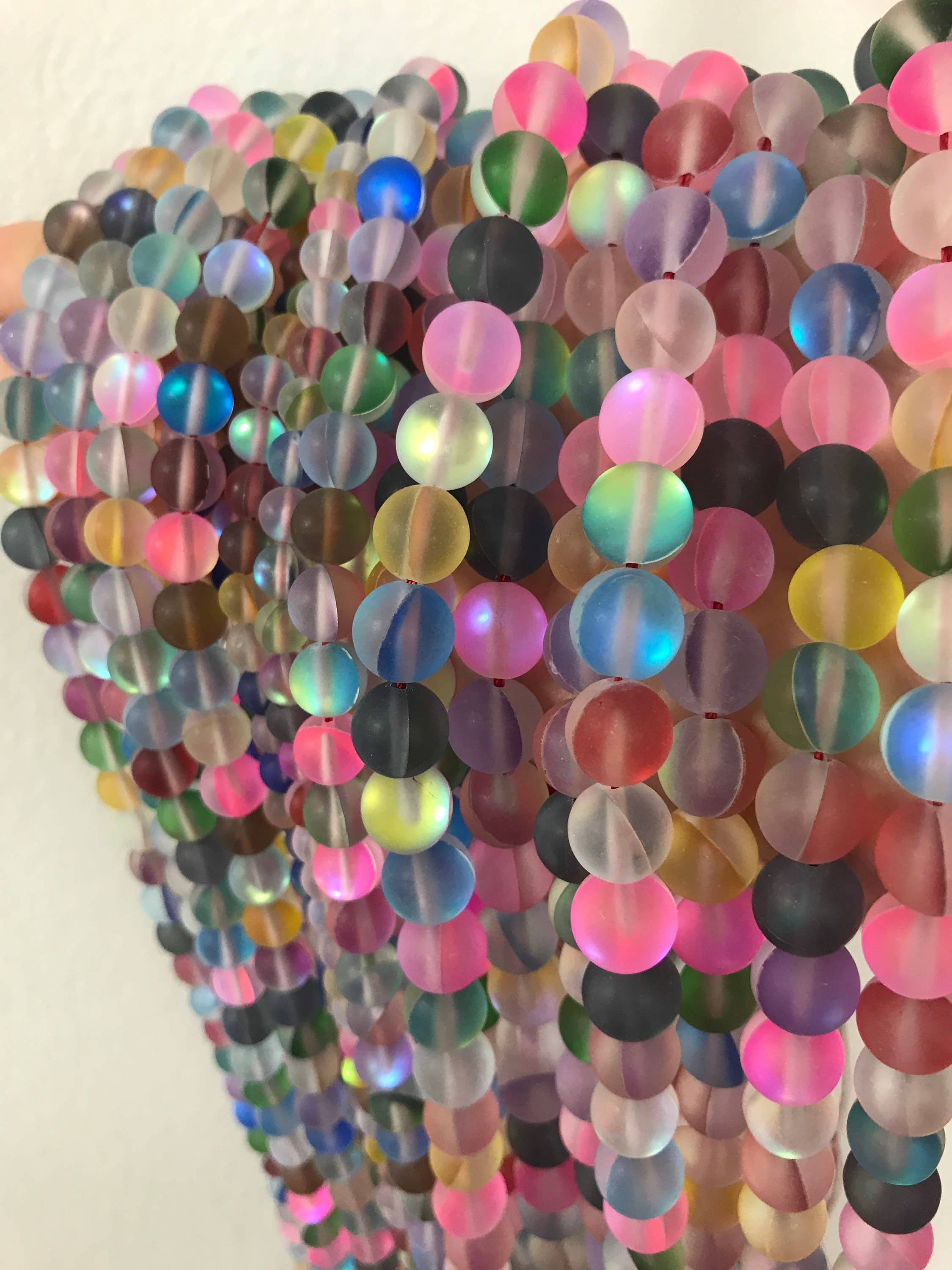 The Bead Bazaar - Wholesale Beads - Bright Rainbow Beads, Multi Color Opal Glass Beads, Frosted5