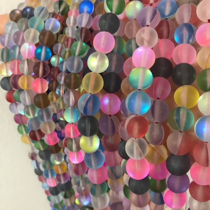 The Bead Bazaar - Wholesale Beads - Bright Rainbow Beads, Multi Color Opal Glass Beads, Frosted5