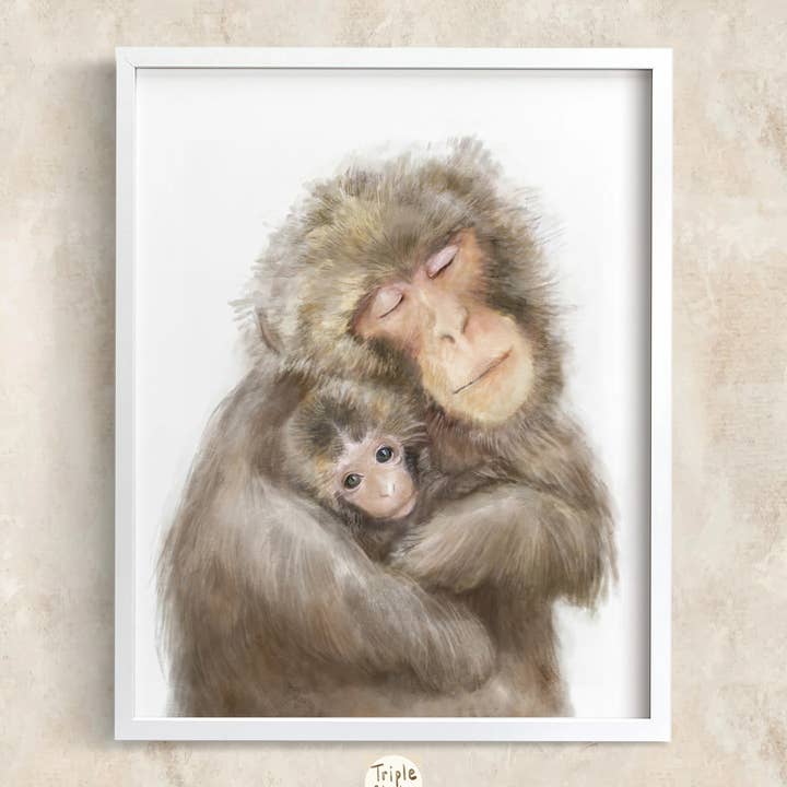 Baby Monkey & Mom Art Print | Könsneutral djurmålning för wholesale av Triple Studio