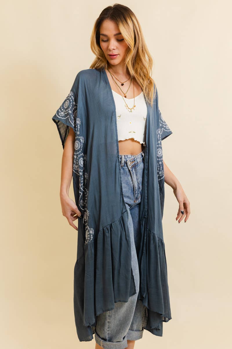 Leto Accessories – Engroshandel Kimono - Dame – Boho-stil kimono med tribal broderi og langt snit4