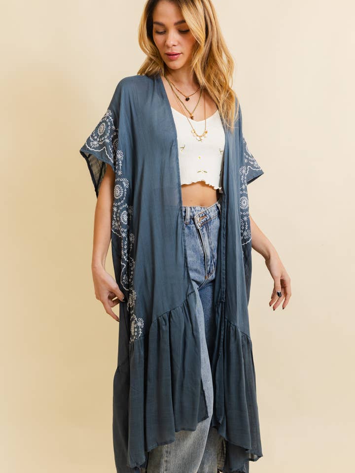 Leto Accessories – Engroshandel Kimono - Dame – Boho-stil kimono med tribal broderi og langt snit4