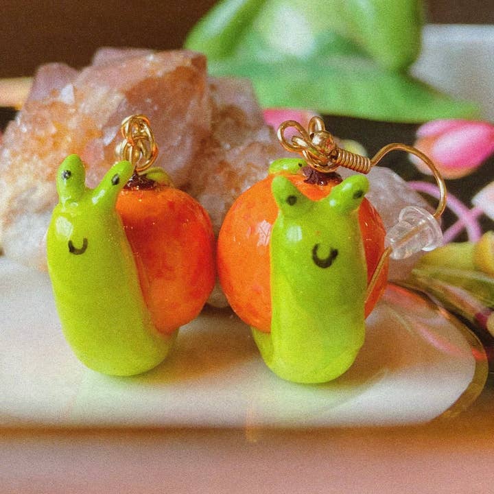 Orange Snail Earrings for wholesale by Bear Hug Art