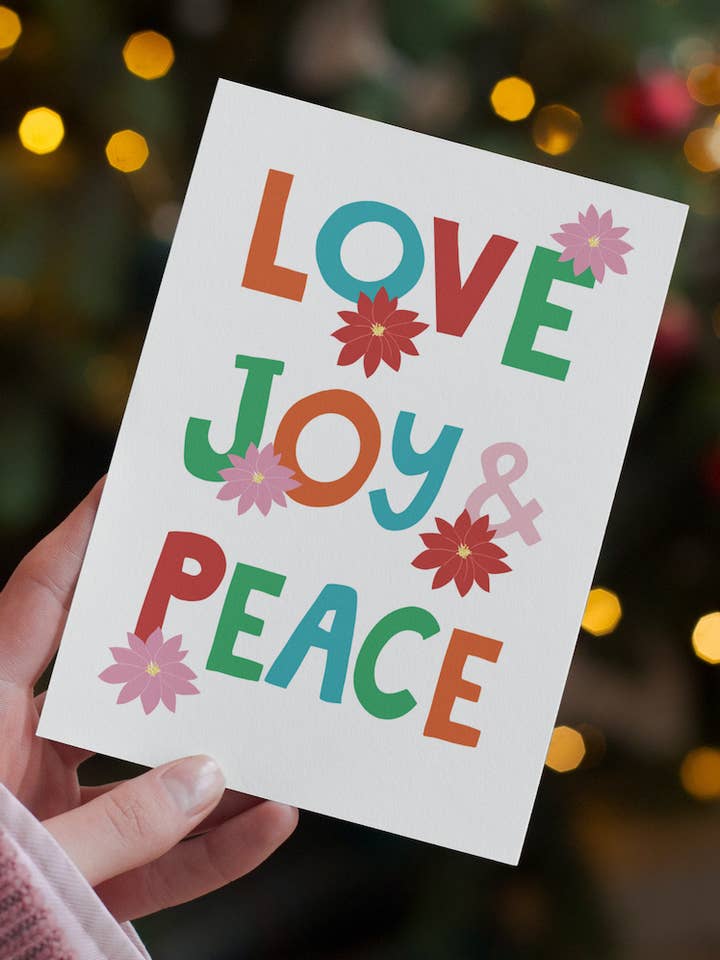 Love Joy Peace Greeting Card for wholesale by Leafy Paper