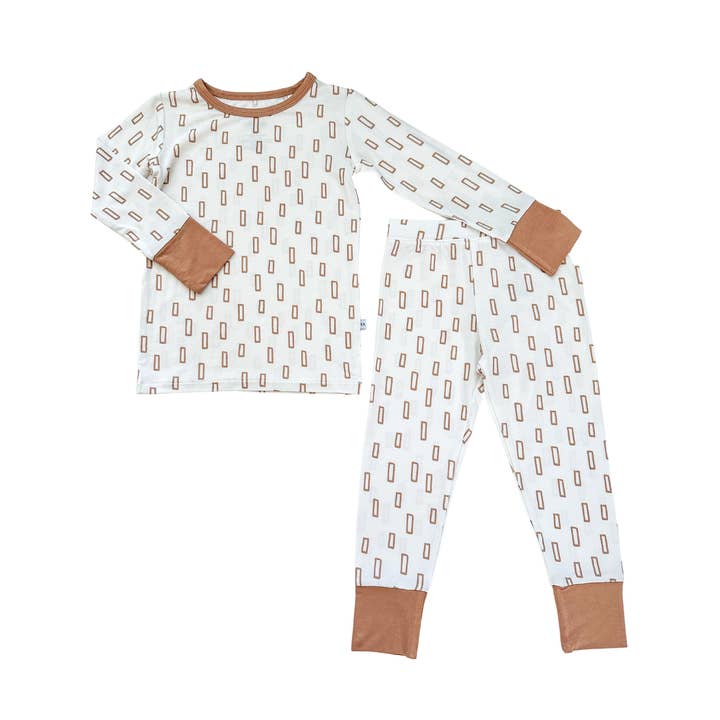 Two-Piece Pajama Set - Neutral Rectangles for wholesale by Harp Angel Boutique