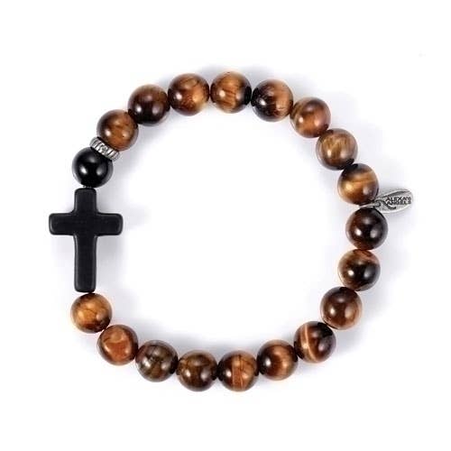 Men's Cross Stretch Bracelet; Tiger Eye for wholesale by Roman
