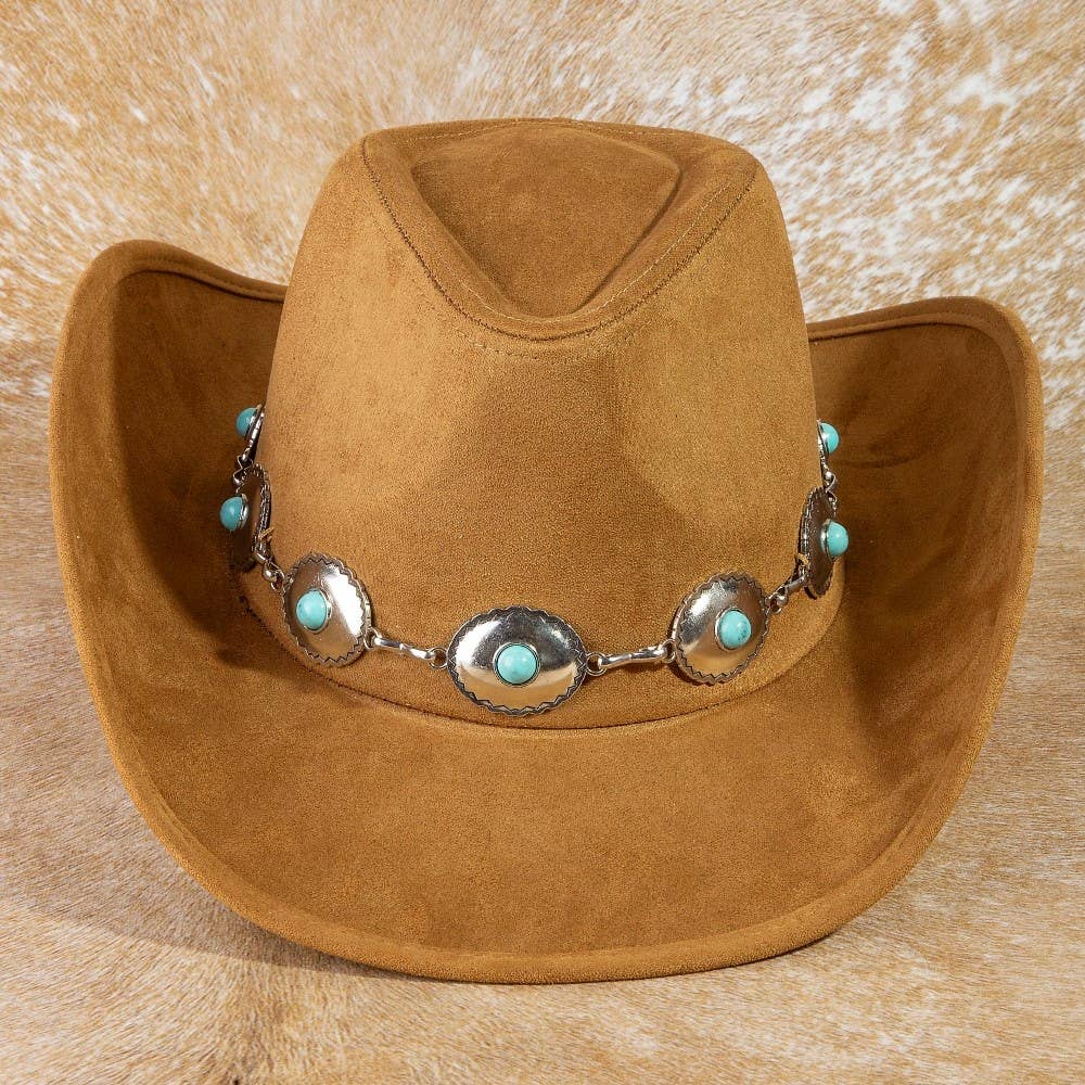 Collections by Fame Accessories - Wholesale Cowboy Hat - Women's - Turquoise Western Concho Chain Cowboy Hat2