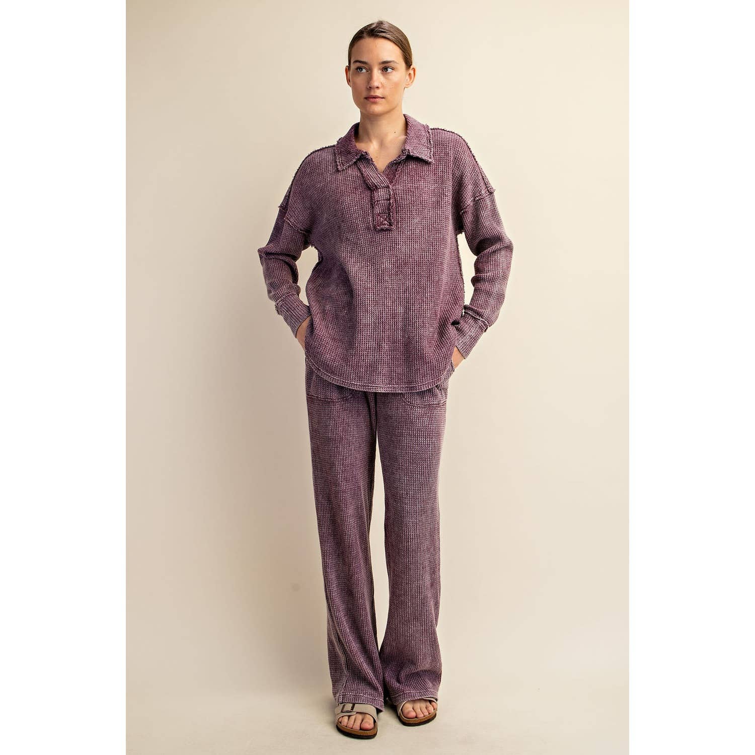 Rae Mode - Wholesale Athletic Top - Women's - MINERAL WASHED WAFFLE POLO SWEATSHIRT15