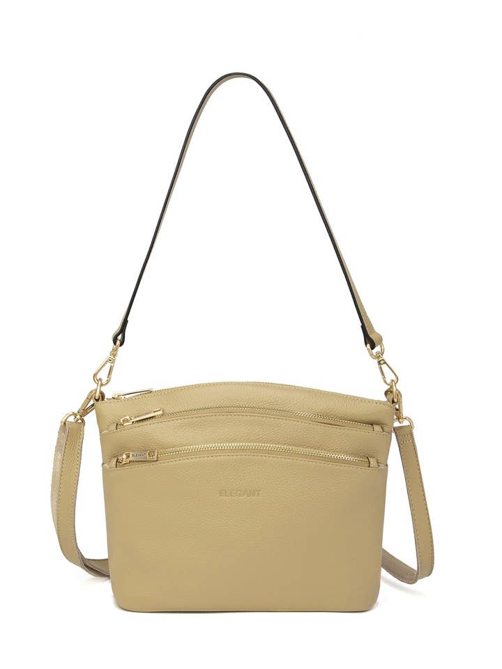 GRACE LEATHER XBODY BAG- E1-0818-ARTICHOKE for wholesale by Serenade Beverly Hills Collection