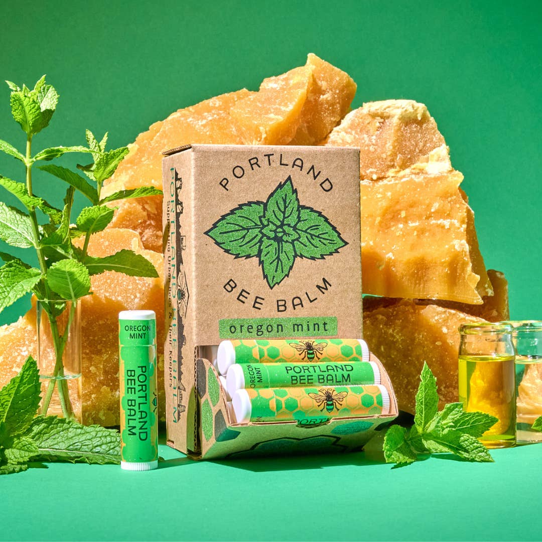 Portland Bee Balm – wholesale Läppbalsam – Mint Bivax Läppbalsam Display - Uppfriskande Återfuktande 24st