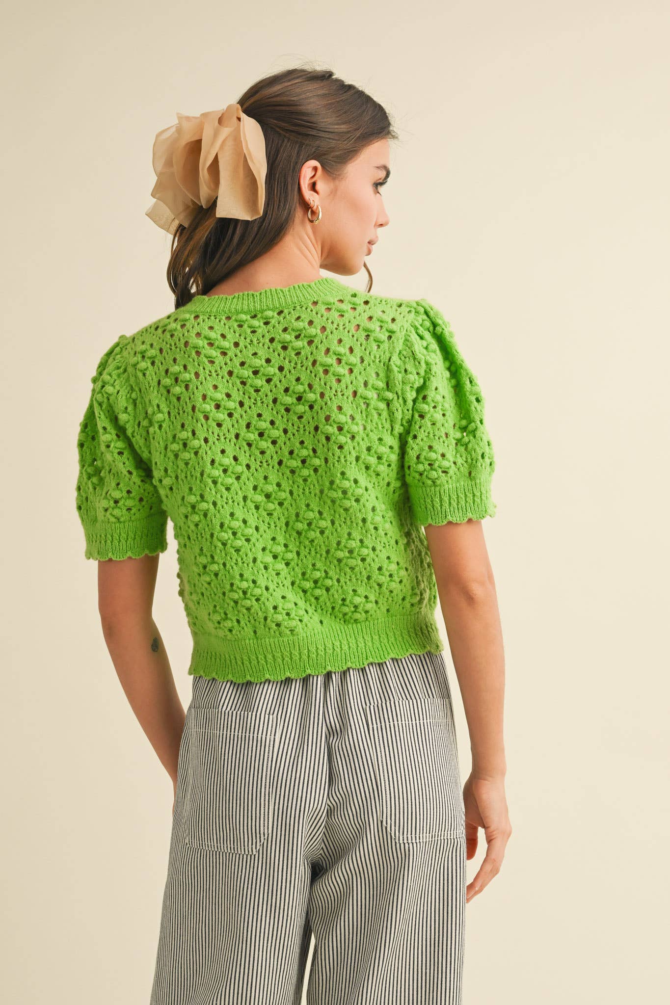 &MERCI - Wholesale Cardigan - Women's - CROPPED POINTELLE BUTTON DOWN SWEATER CARDIGAN MSW1085738