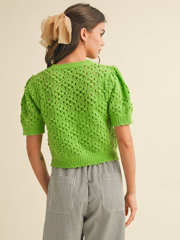 &MERCI - Wholesale Cardigan - Women's - CROPPED POINTELLE BUTTON DOWN SWEATER CARDIGAN MSW1085738