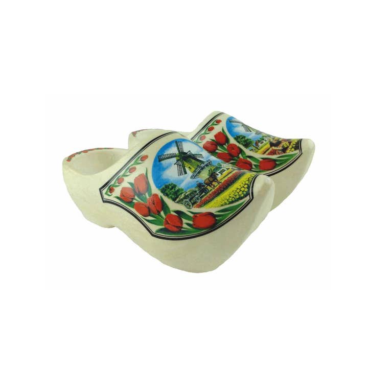European Heritage Gifts - Wholesale Decorative Tabletop Object - Decorative Dutch Shoe Clogs w/ Windmill and Tulips Design-7"