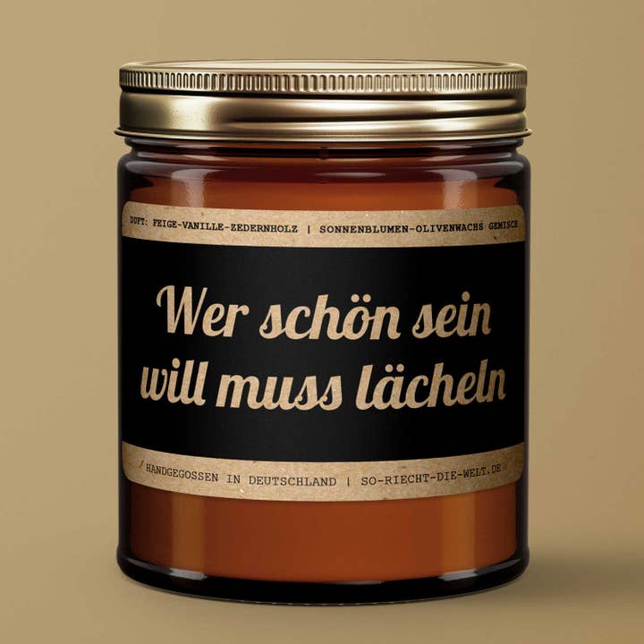 Vela con mensaje motivacional «Quién quiere ser bella debe sonreír» para venta al por mayor de So riecht die Welt