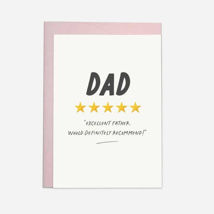 Dad short review greeting card for wholesale by Kaart Blanche