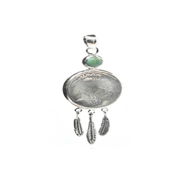 Indian Head Nickel Pendant with Turquoise for wholesale by Anna King Designs