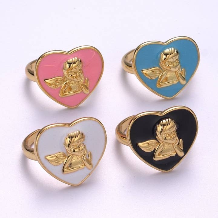 Anillo de Declaración de Ángel Querubín Grueso Anillo Abierto Ajustable de Oro Joyería de Esmalte Regalo de San Valentín S-225 ~ S-228 para venta al por mayor de Aim Eternal