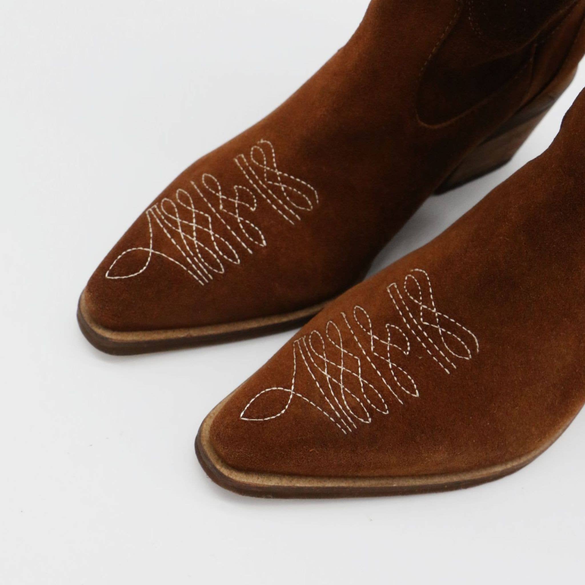 Bruin Onstuitbare westerse cowboylaarzen bruin suède damesschoenen voor groothandel op Faire10