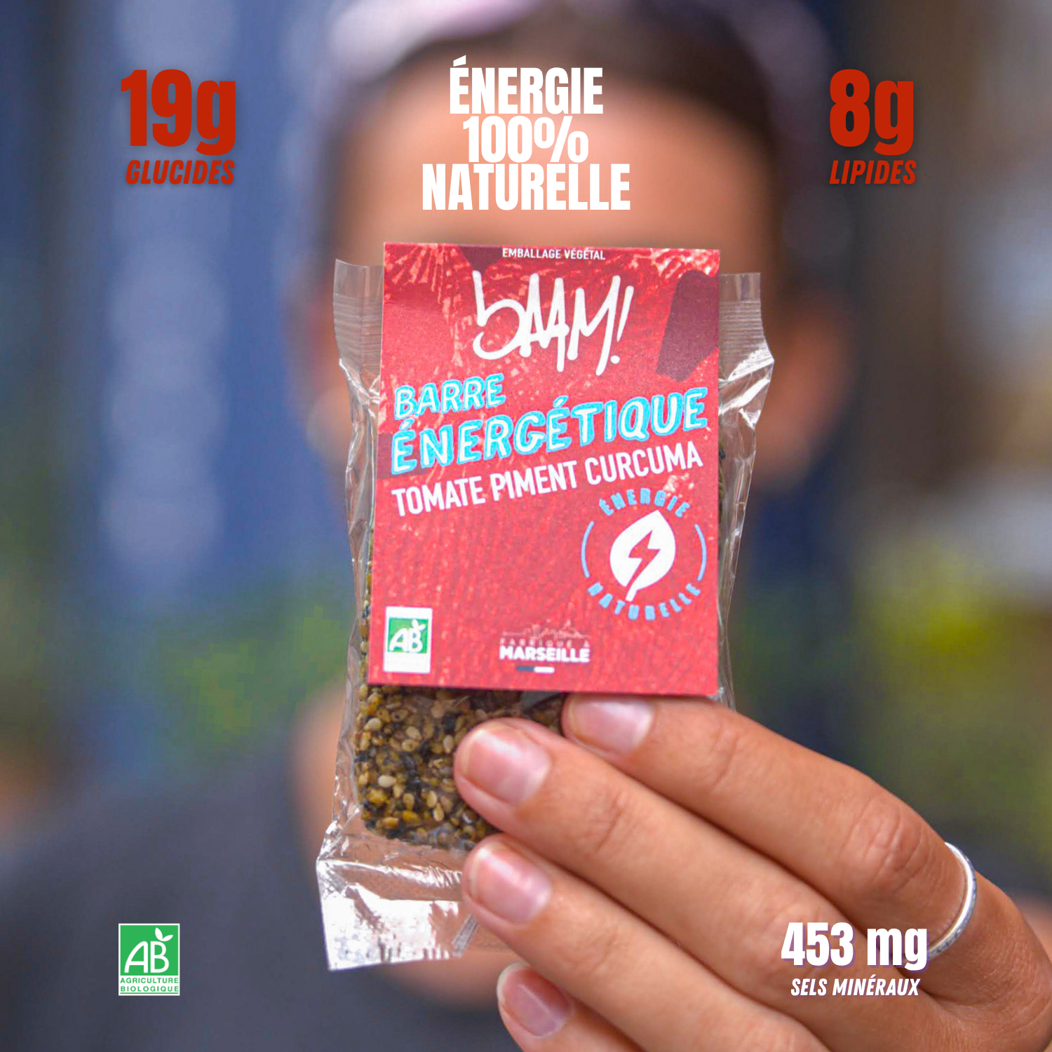 bAAM! - Wholesale Snack Bar - Savory organic energy bar (40g) - TOMATO CHILI TURMERIC 🌶1