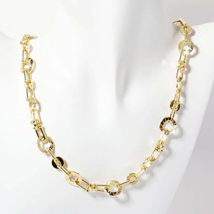Textured Circle Links with HardWear Chain Necklace for wholesale by OHBOOBA DESIGN