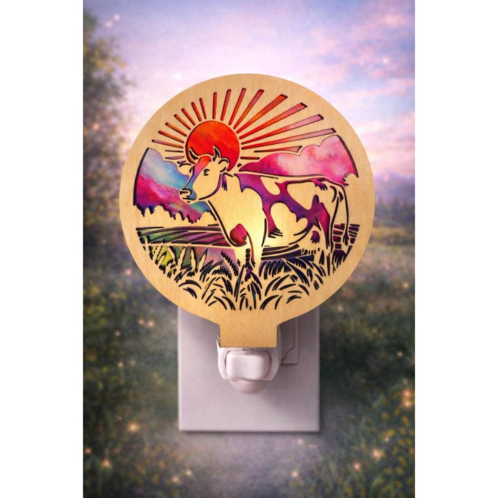 Led Nightlight, Farm Cow Sunset Pasture Scene, Nursery Decor, Country Home Accent for wholesale by Form Hous