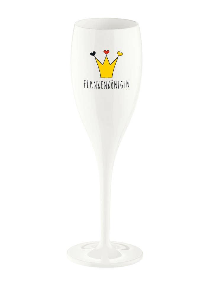 Bicchiere da spumante con stampa CHEERS No. 1 FLANKENKOENIGIN per la vendita all'ingrosso da parte di Koziol ideas for friends GmbH