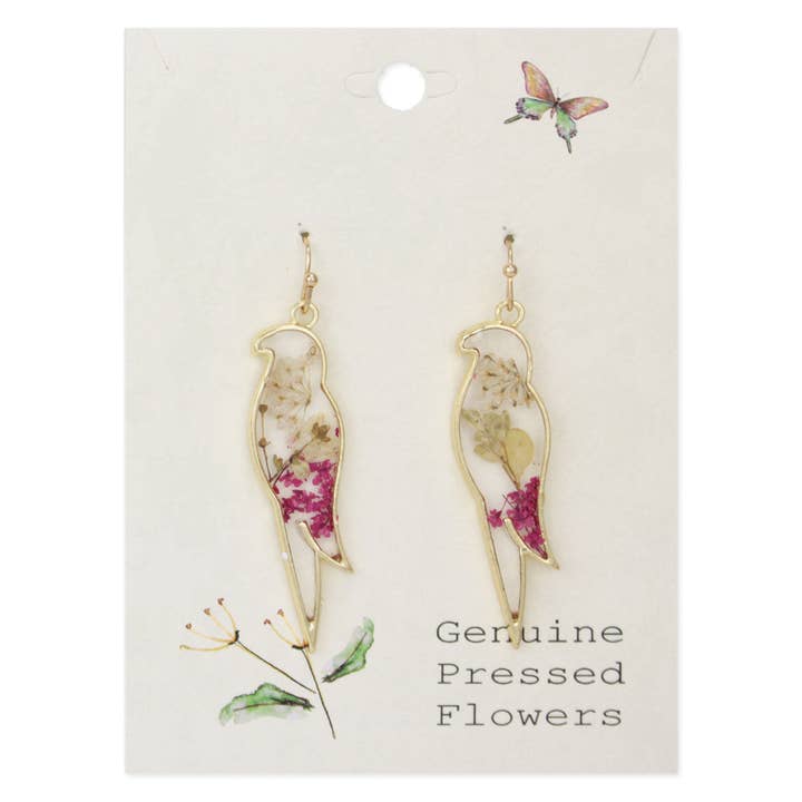 ZAD - Wholesale Dangle earrings - Gold Tropical Parrot Dried Flower Earrings1