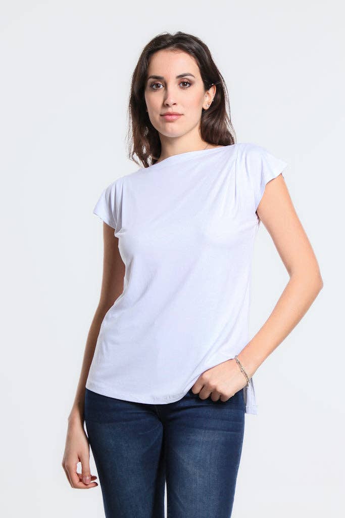 TINA Stephens Italy/Tees By Tina – Top de malha - Mulher por atacado – Kailyn Luxe - Chá de Fenda Lateral com Fenda Lateral (BSS221)9