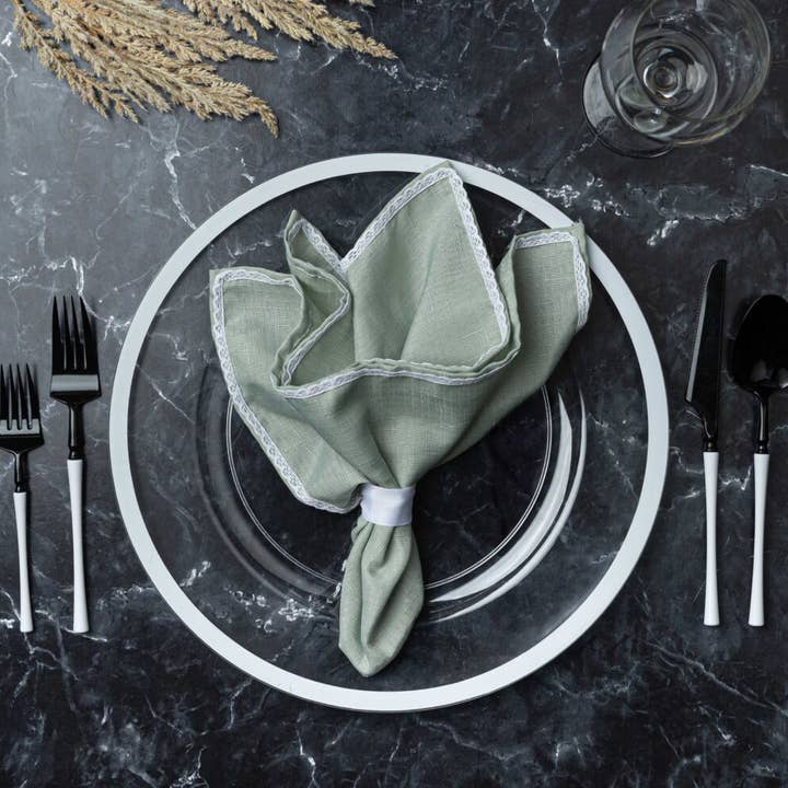 13" Plastic Clear Charger Plates White Rim for wholesale by EcoQuality